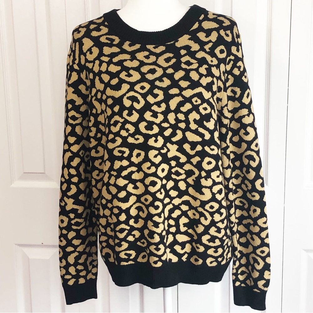 Popsugar Cozy Tan & Black Leopard Animal Print Pullover Sweater XL
